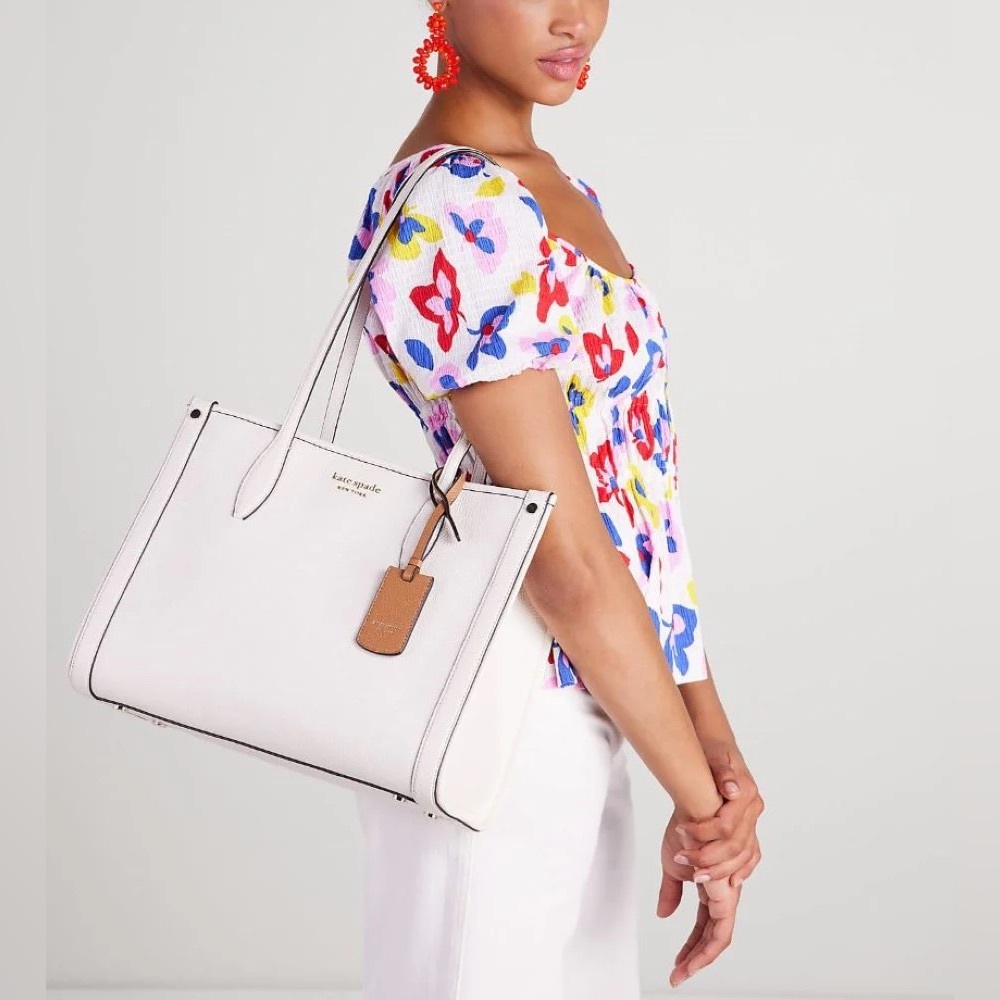 Kate Spade Market Pebbled Leather Medium Tote Parchment With Dust Bag